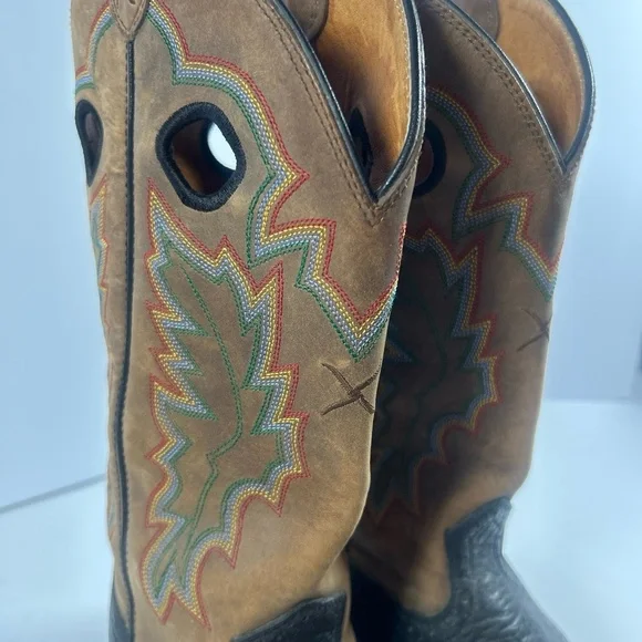 Twisted X Mens Western Boots Size 7 1/2 D‎ Brown Black Square Toe Embroidered - Picture 4 of 12